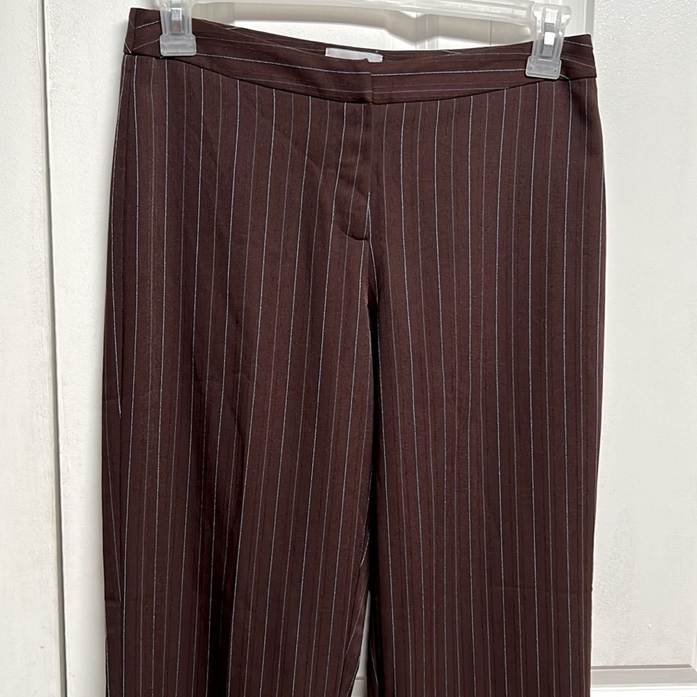 K.C. Spencer Dark Brown Blue Pinstripe Mid Rise Stretch Trousers Dress Pants 6P - Picture 2 of 6